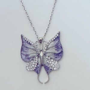 925 silver purple butterfly enamel necklace